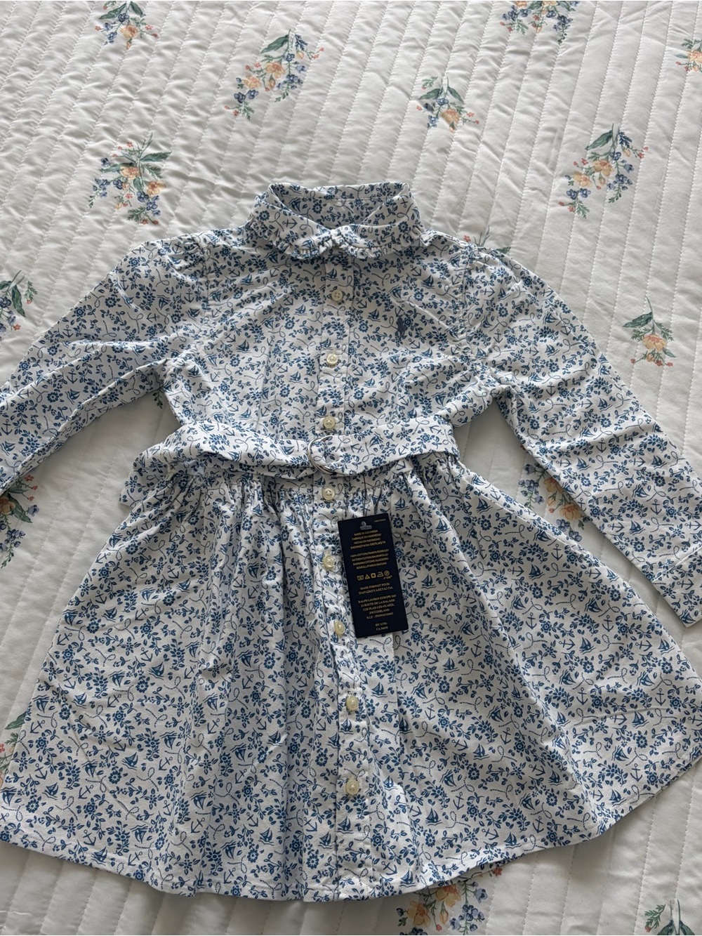 NWT Ralph Lauren Blue and White Floral Button-Front Dress (very elegant)